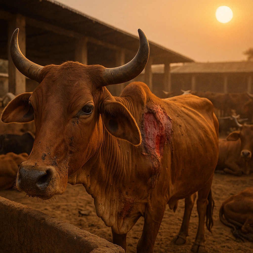 Cow being cooled by fan