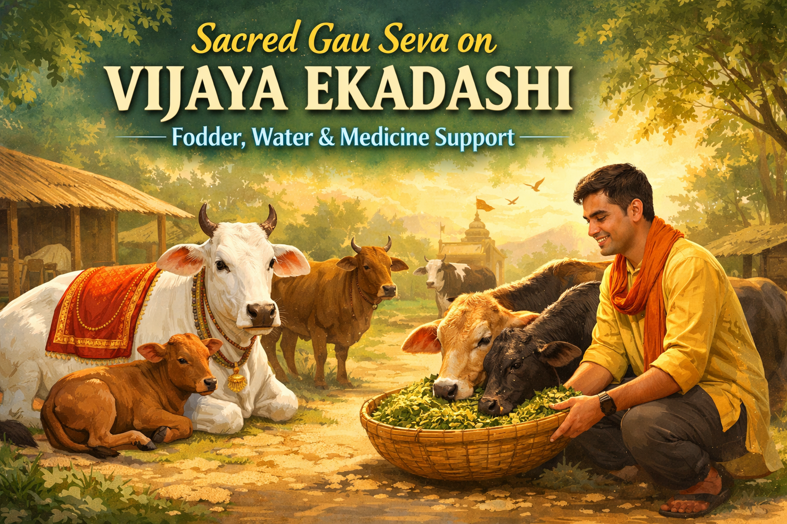Sacred Gau Seva on Vijaya Ekadashi – Fodder, Water & Medicine Support